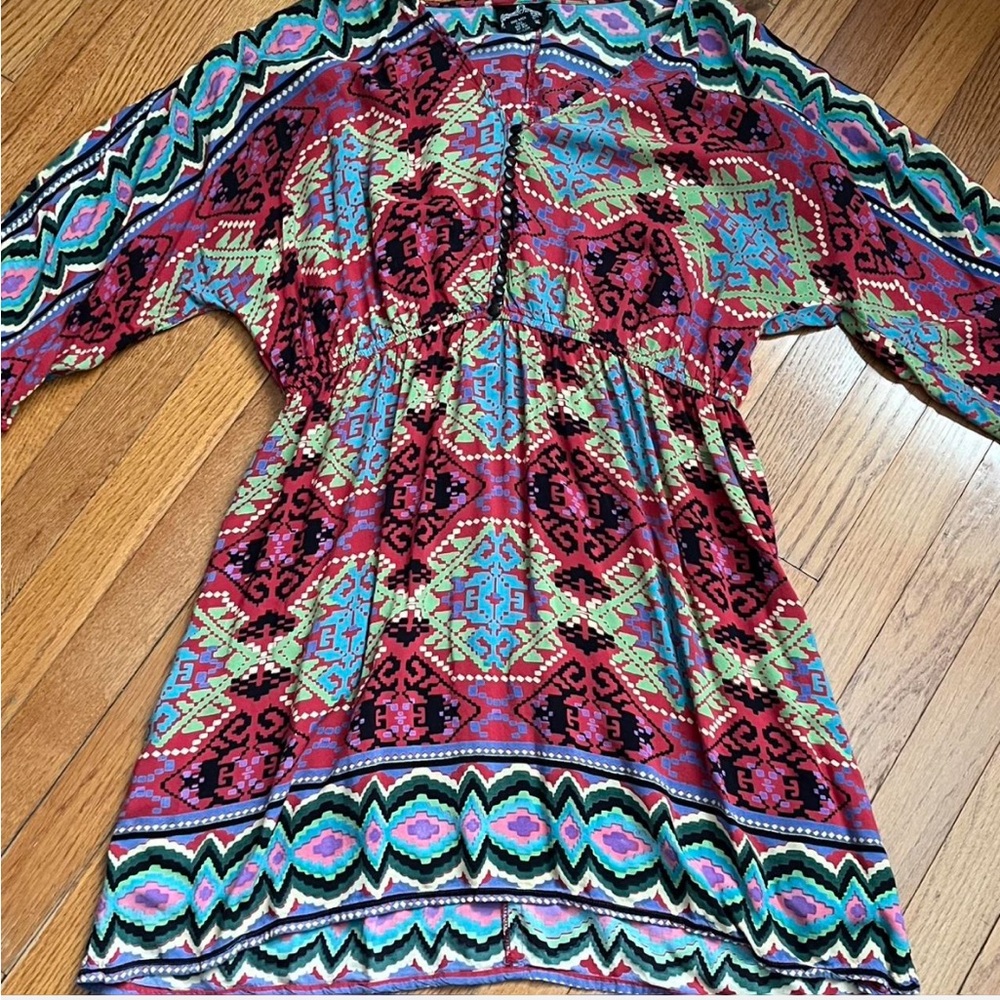Colorful Angie boho dress with Aztec pattern, size L